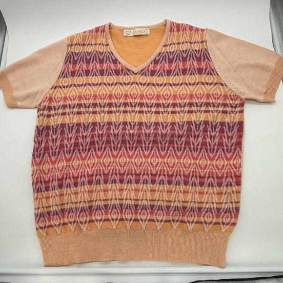 Camela Wool Blend Raised Geometric Knit Top Size 40 (M) – Pink, Peach & Burgundy - Picture 3 of 11